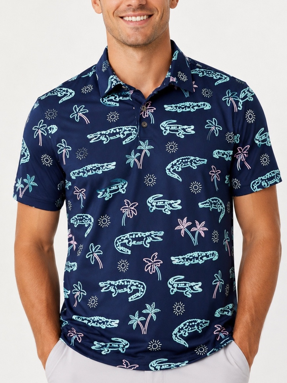 Chubbies The Neon Glade Performance Polo Men’s size Large Navy alligator print